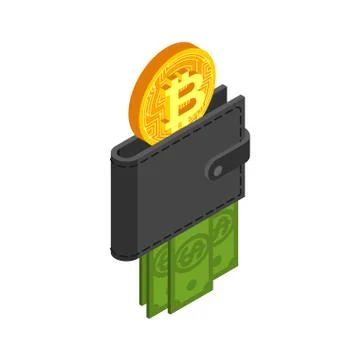 Exchange bitcoin. Crypto currency purse stock exchange sign. Virtual money sw Stock Illustration