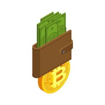 Exchange bitcoin. Crypto currency purse stock exchange sign. Virtual money sw Ilustração Stock
