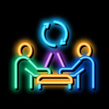 Exchange of computer experience neon glow icon illustration Stock Illustration