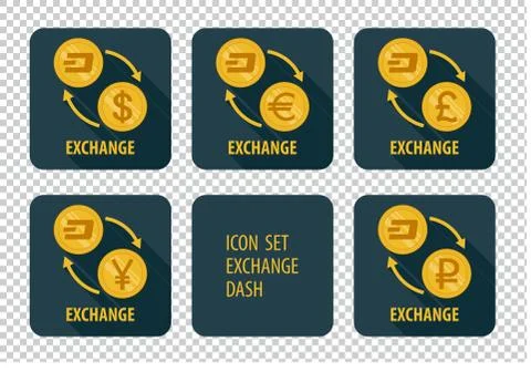 Exchange of cryptocurrency Dash vector icons on a dark background Stock Illustration