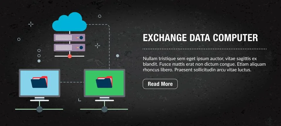Exchange data computer, banner internet with icons in vector. Stock Illustration