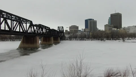 Exchange District Downtwon Winnipeg and CP Rail Tracks Stock Footage 126930786