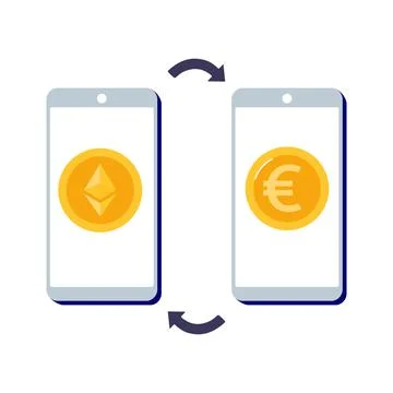 Exchange Ethereum to Euro using your mobile phone. Blockchain technologies Stock Illustration