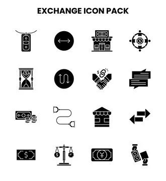 Exchange Glyph Set Icons Pack Stock Illustration