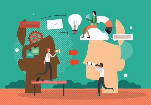 Exchange ideas and knowledge, concept vector illustration. Open human heads Stock Illustration