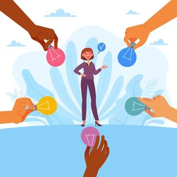 Exchange of ideas. Teamwork process, team brainstorming and creativity on work Stock Illustration