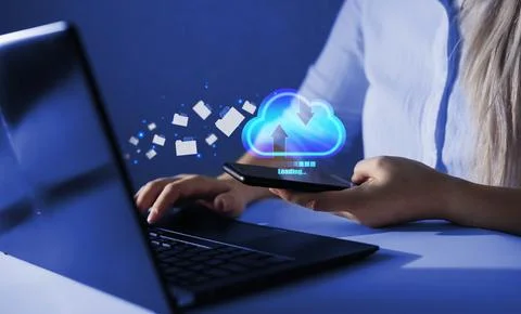 Exchange information and data with internet cloud technology.Digital system. Illustration