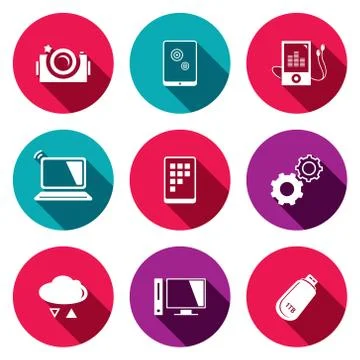Exchange of information technology flat icons set Stock Illustration