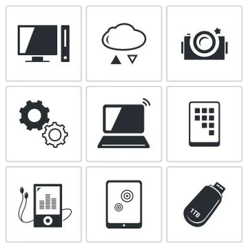 Exchange of information technology icons set Stock Illustration