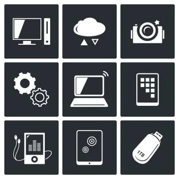 Exchange of information technology icons set Stock Illustration