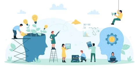 Exchange of knowledge, creative innovation in business community and tiny people 스톡 일러스트