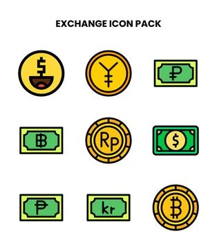 Exchange Lineal Color Bundle Icons Pack Stock Illustration