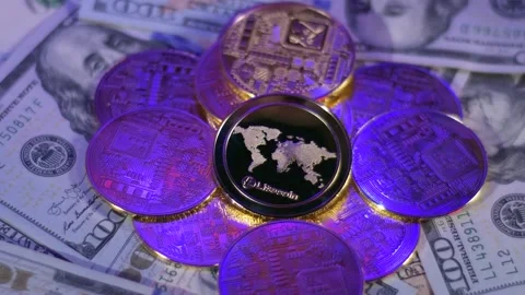 Exchange Litecoin -USD devaluation caution, flashing police light on real 動画素材 195666428