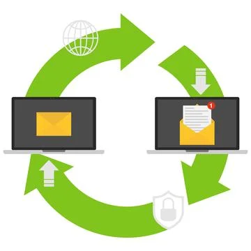 Exchange of mail between computers. Illustration