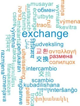 Exchange multilanguage wordcloud background concept Illustrazione stock