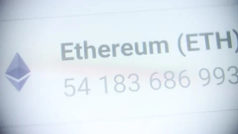 Exchange price of Ethereum cryptocurrency on computer screen. Video stock 148073978