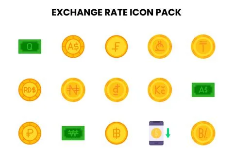 Exchange Rate Flat Collection Icons Pack Stock Illustration