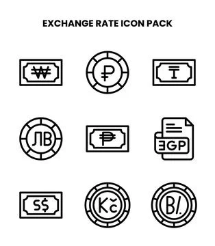 Exchange Rate Line Bundle Icons Pack Stock Illustration