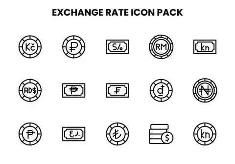 Exchange Rate Line Bundle Icons Pack Stock Illustration