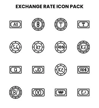 Exchange Rate Line Bundle Icons Pack Stock Illustration