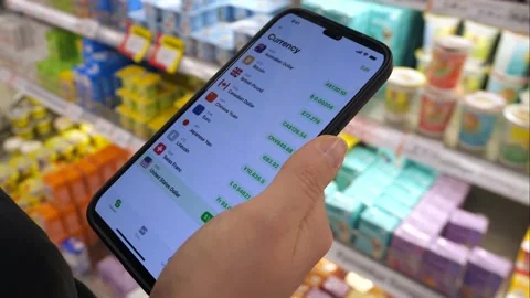 Exchange rates in a mobile application. C Stock Footage 290213375