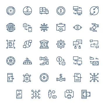 Exchange Vector Graphics featuring 35 Regular Line Pixel Aligned 64x64 Design Stock Illustration