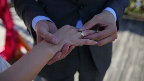 Exchange Wedding Rings Close Up Stock Footage 90900883