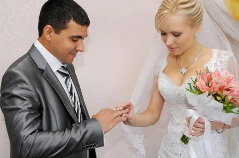 Exchange of wedding rings Stock Photos