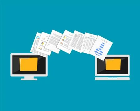 Exchanging files. Copying files between devices. Stock Illustration
