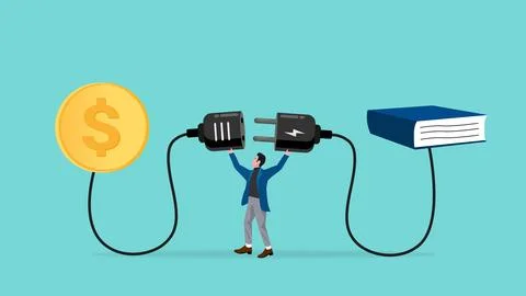 Exchanging money with book to get knowledge to achieve target or goal, busi.. Stock Illustration