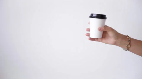 Exchanging take away paper cups in center, sale concept Video stock 64489639