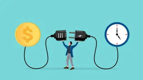 Exchanging time for money and getting salary for work, time to earn, time i.. Stock Illustration