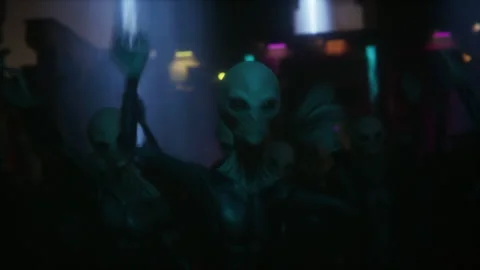 Excited aliens cheering in a sci-fi concert setting Stock Footage 294908809