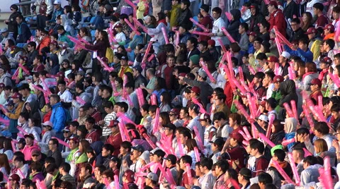 Excited Asian baseball crowds support their team to the victory, South Korea Stock Footage
