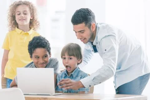 Excited boy during IT classes Stock Photos