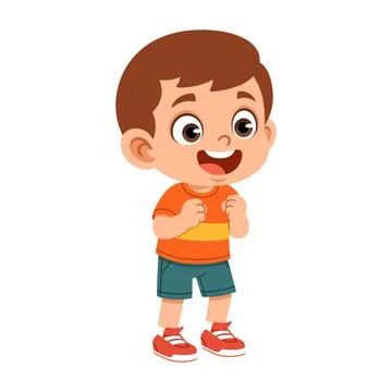 Excited Boy Expression with Fists Up Flat Cartoon Character Stock Illustration
