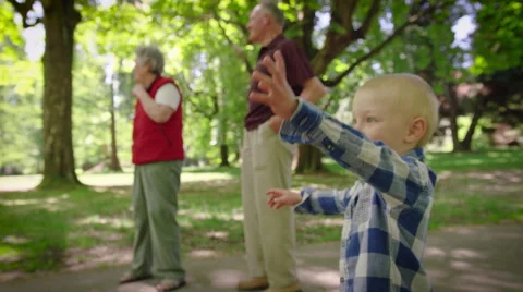 Excited boy jumping in park Stock Footage 64453591
