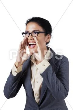 Excited businesswoman screaming isolated Stock Photos