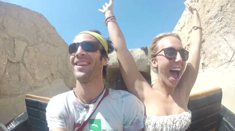 Excited Couple on Theme Park Ride Video stock 43053953