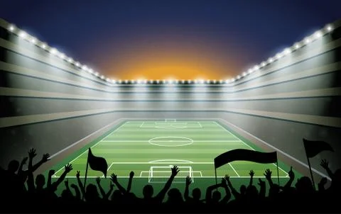 Excited crowd of people at a soccer stadium. Stock Illustration