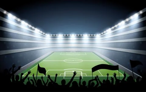 Excited crowd of people at a soccer stadium. Stock Illustration