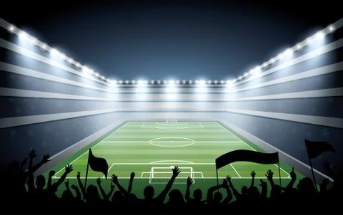 Excited crowd of people at a soccer stadium. Stock Illustration