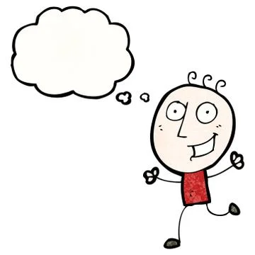 Excited doodle man with thought bubble Illustrazione stock
