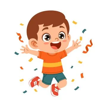 Excited Expression of Flat Boy Character Stock Illustration