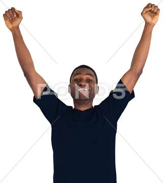 Excited football fan in black cheering Stock Photos