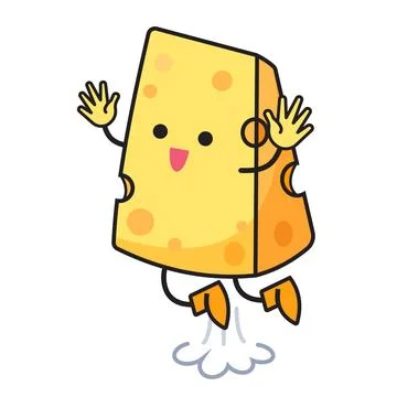 Excited jumping cheese character Stock Illustration