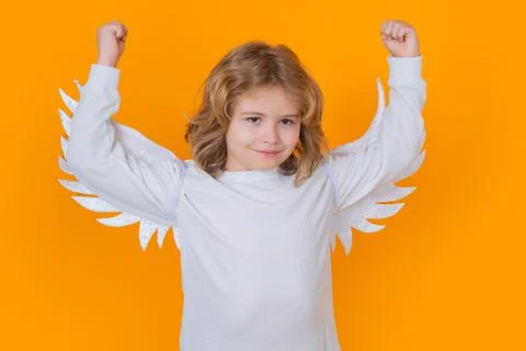 Excited little angel, amazed kids. Valentine angel. Little cupid child. Kid Stock Photos
