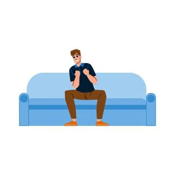 Excited man sitting on sofa cheering and celebrating success Stock Illustration