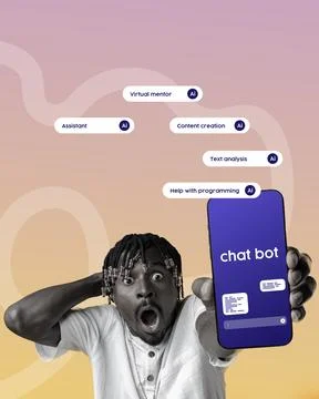 Excited student engaging with AI chatbot for assistance in programming and 库存照片