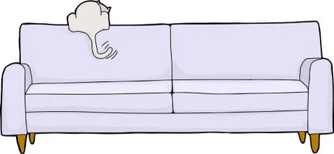 Excited White Cat on Sofa Stock Illustration